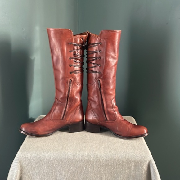 Brown distressed Leather Knee-High Boots lace up back Steve Madden - Picture 7 of 8